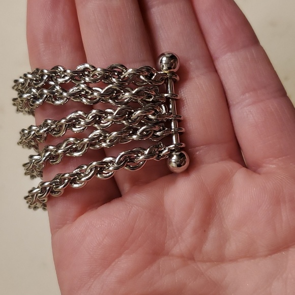 Cuff bracelet, silver with 5 band cuffs all connected - Picture 3 of 7
